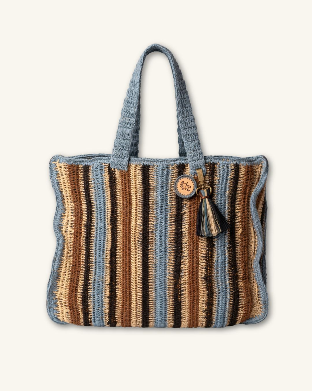 Maxi Tote en Fique Rayas Azul, Café y Beige