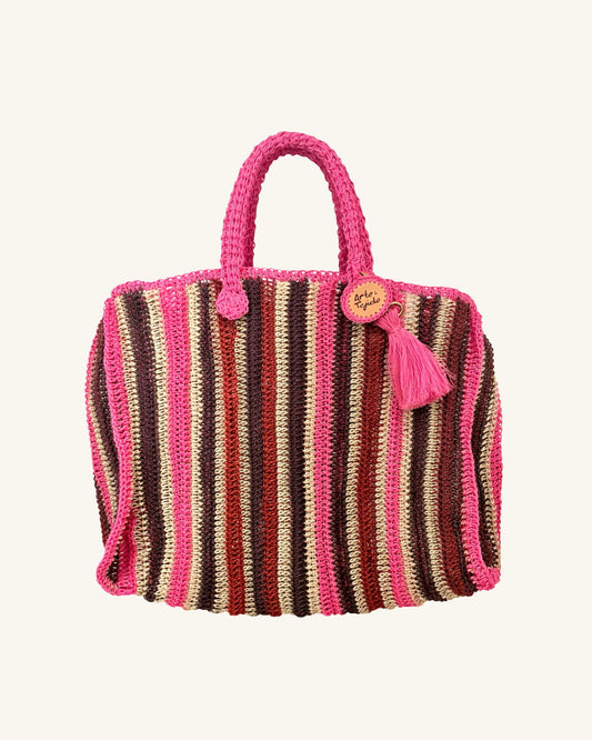 Maxi Tote en Fique Rayas Rosadas