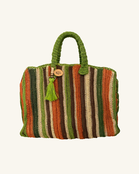 Maxi Tote en Fique Rayas Verdes