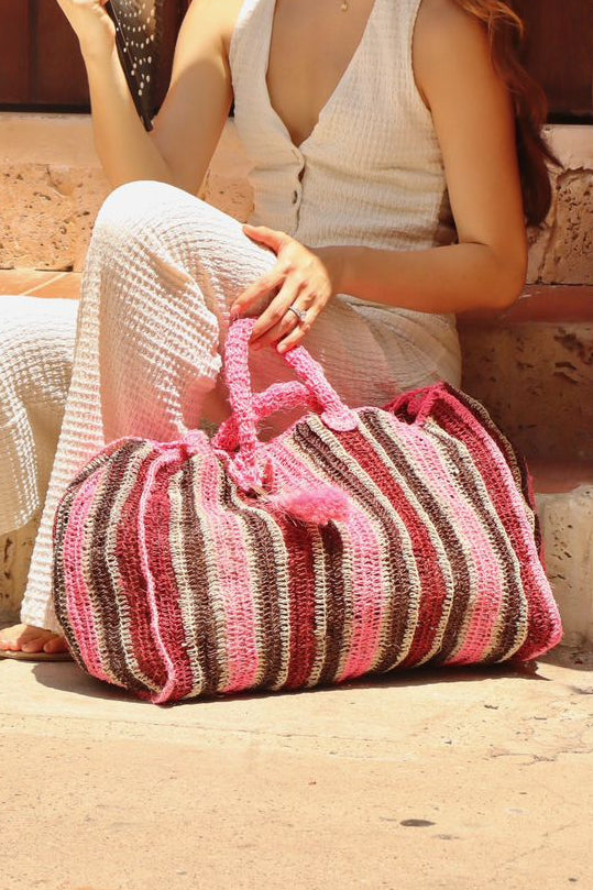 Maxi Tote en Fique Rayas Rosadas