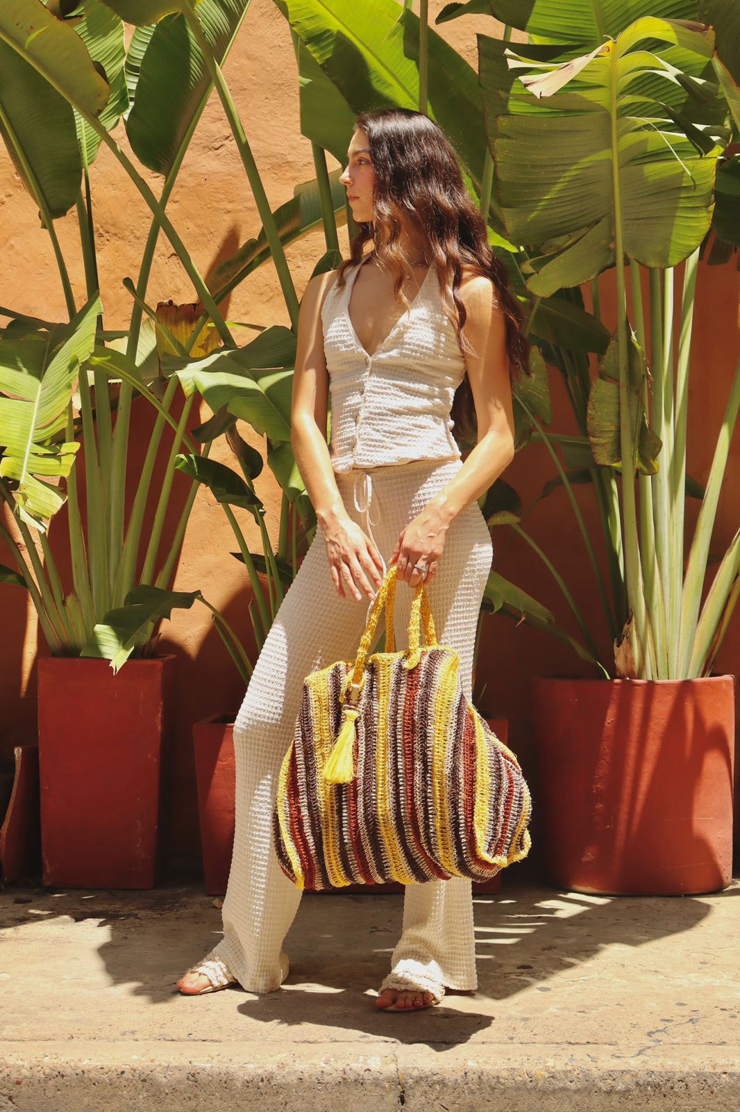 Maxi Tote en Fique Rayas Amarillas